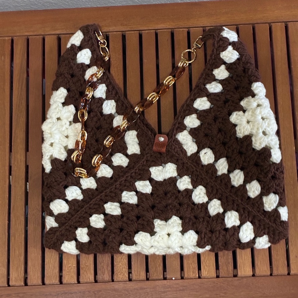 Brown and Cream Crochet Women Bag